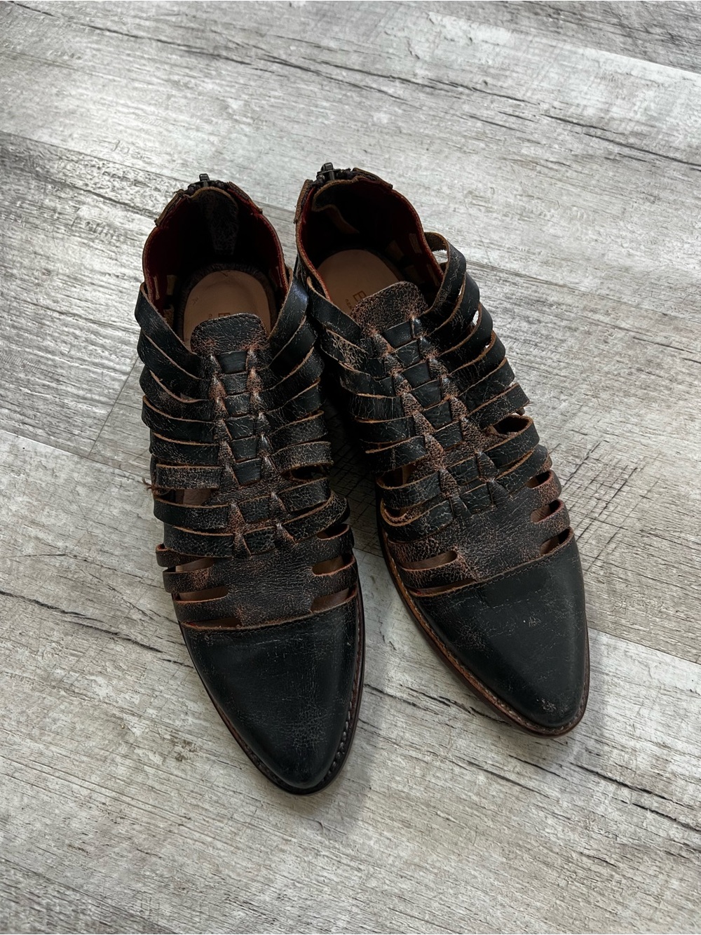 BED|STU Black and Brown Woven Leather Slip-On Loafers